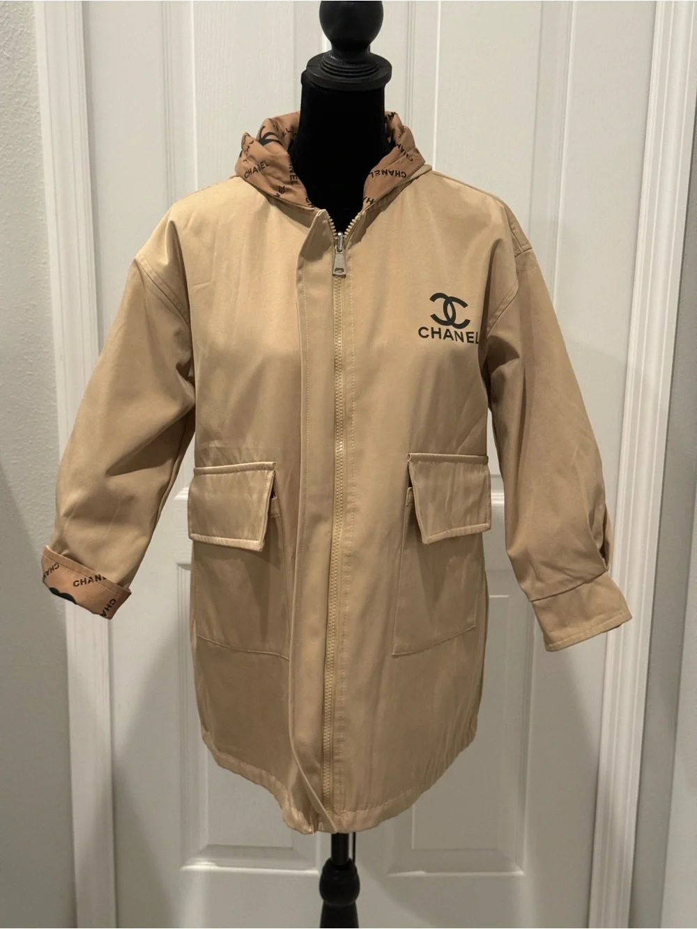 Reversible CC Tan Logo Hooded Rain Jacket - Picture 1 of 5